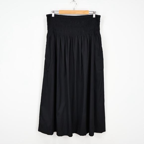 Madewell Smocked Waist Poplin Midi Skirt Black Size XL NWT - Picture 2 of 8